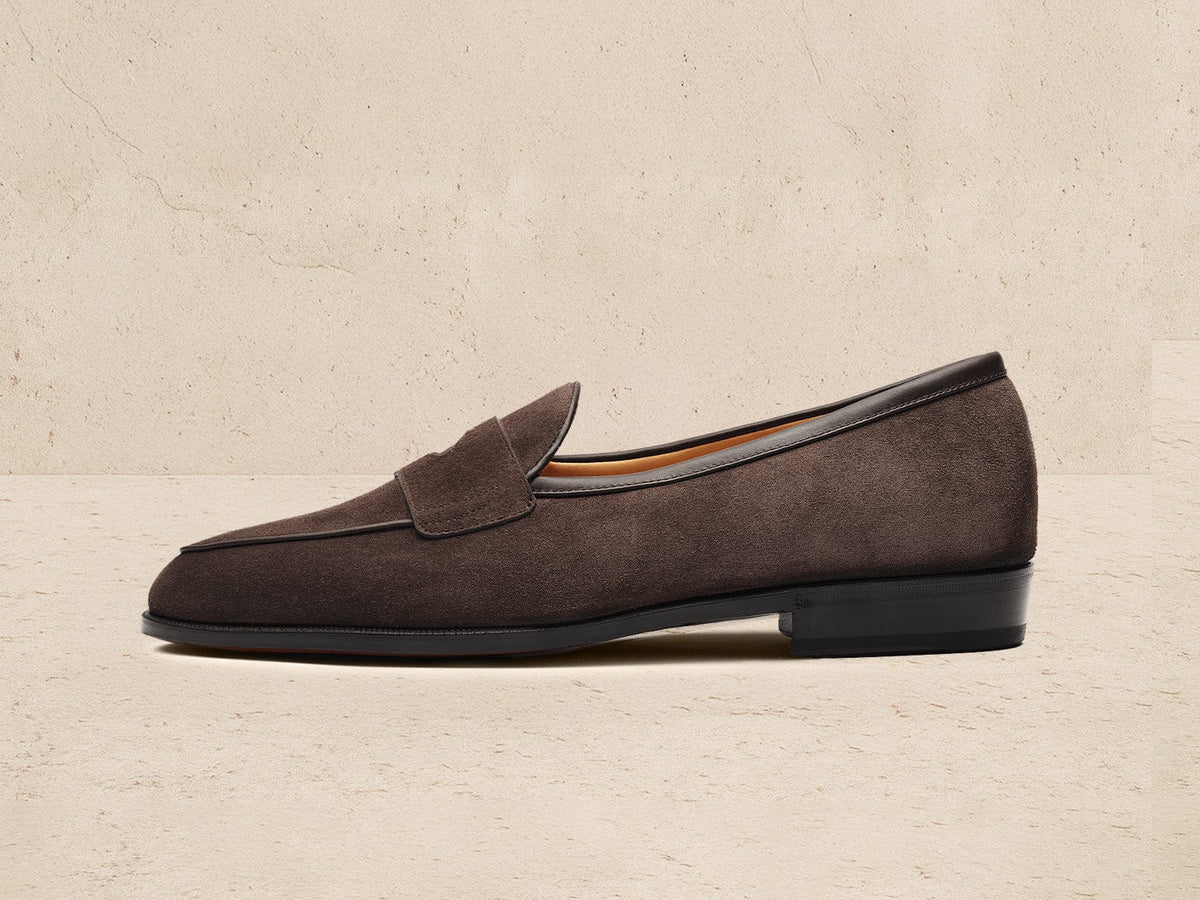 Grand Fleurus Penny Loafers in Dark Brown Shield Suede