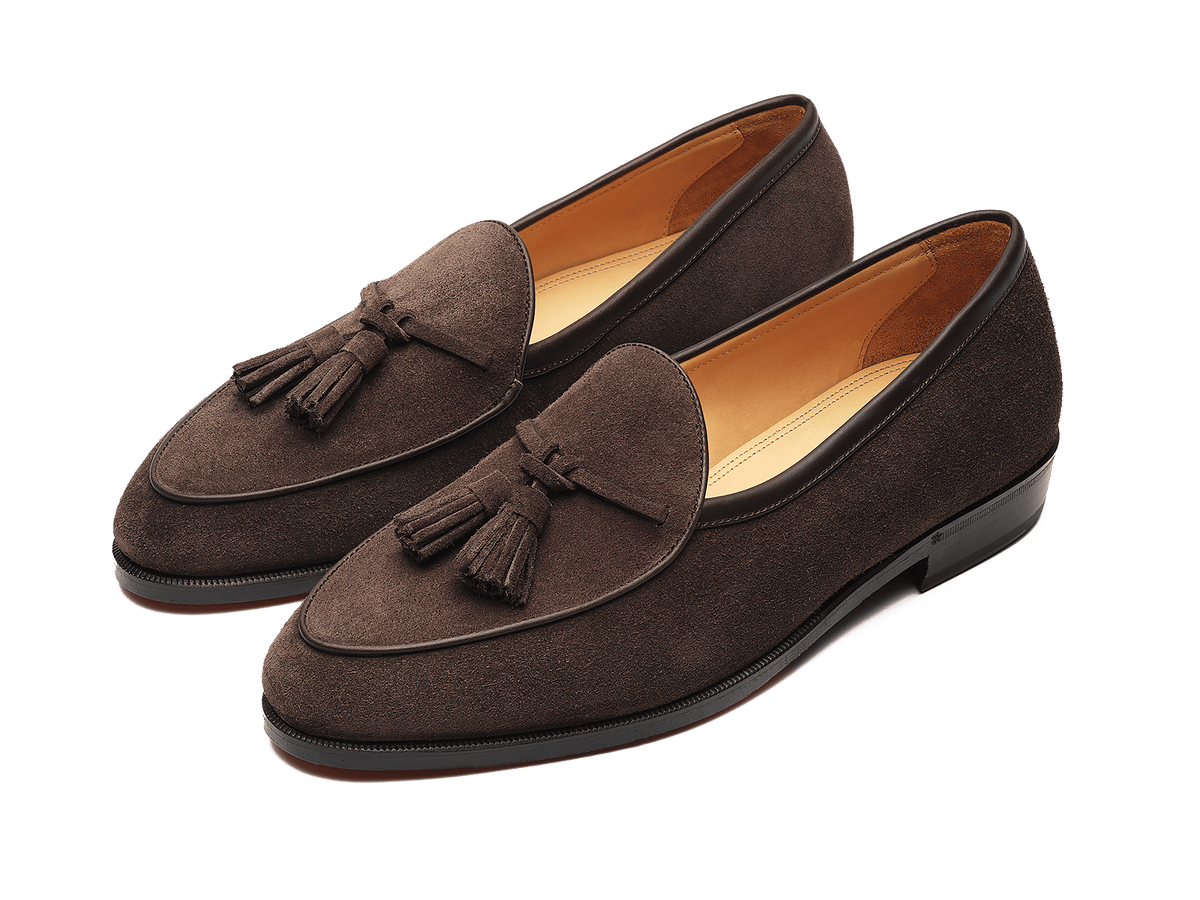 Grand Conti Tassel Loafers in Dark Brown Shield Suede