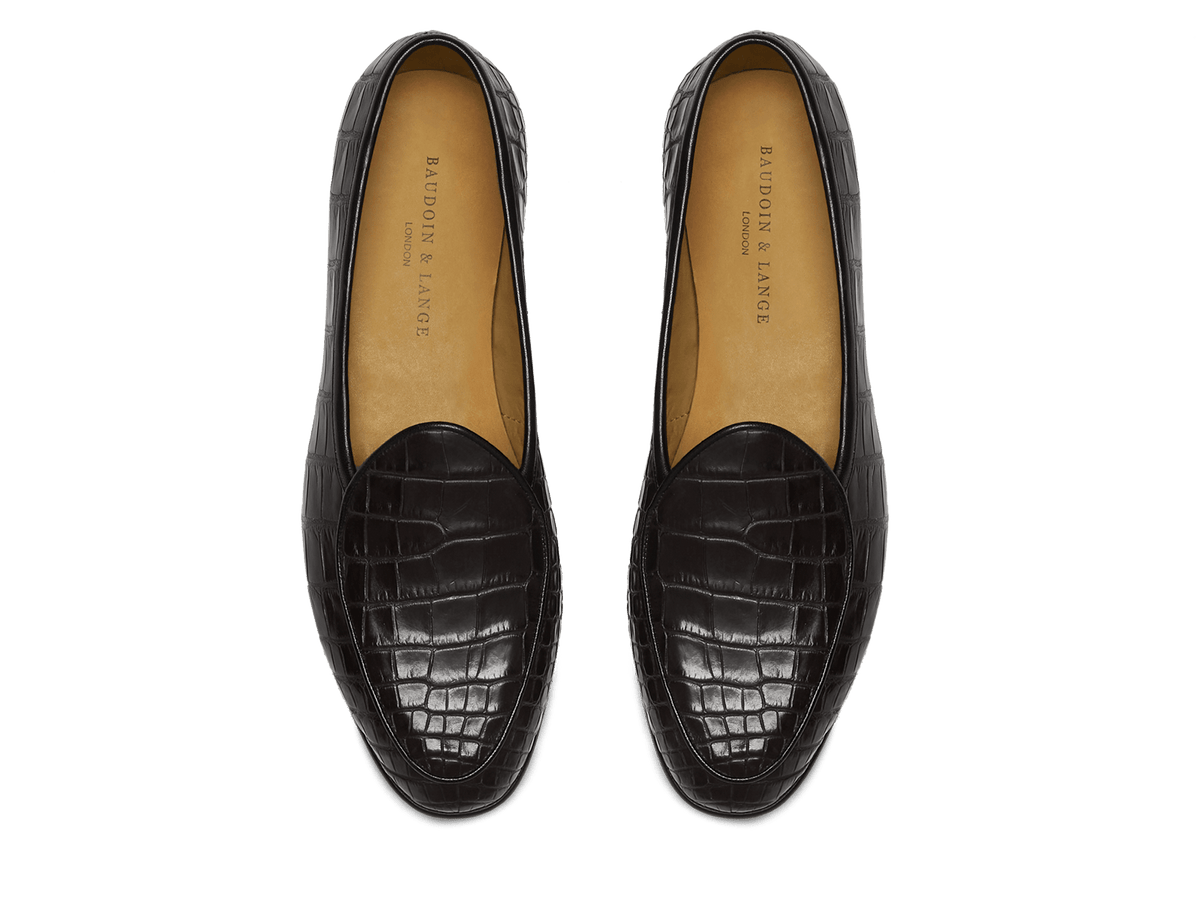 Sagan Classic Precious Leather Loafers in Obsidian Black Crocodile