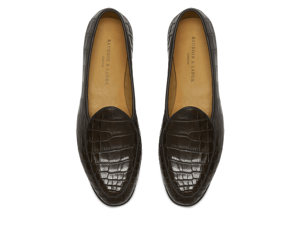 Sagan Classic Precious Leather Loafers in Dark Brown Crocodile