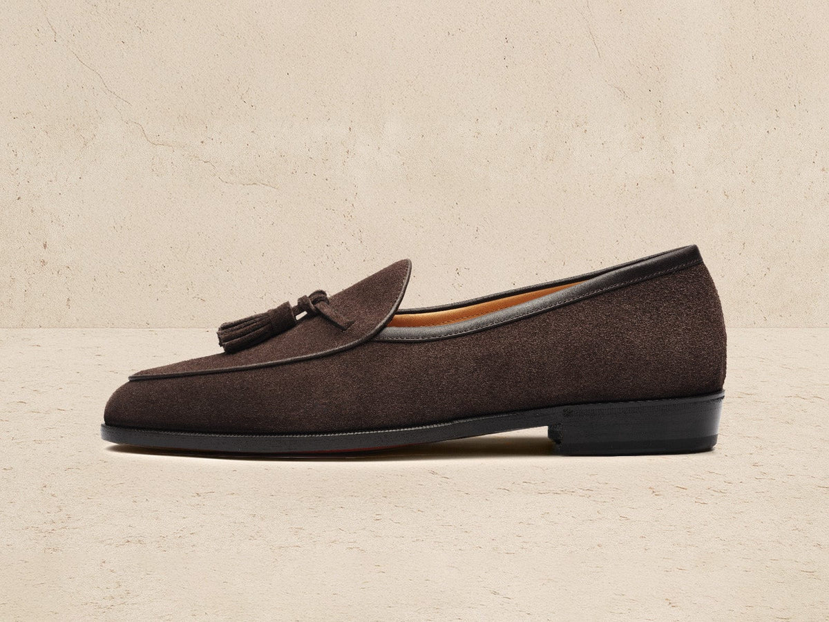 Grand Conti Tassel Loafers in Dark Brown Shield Suede
