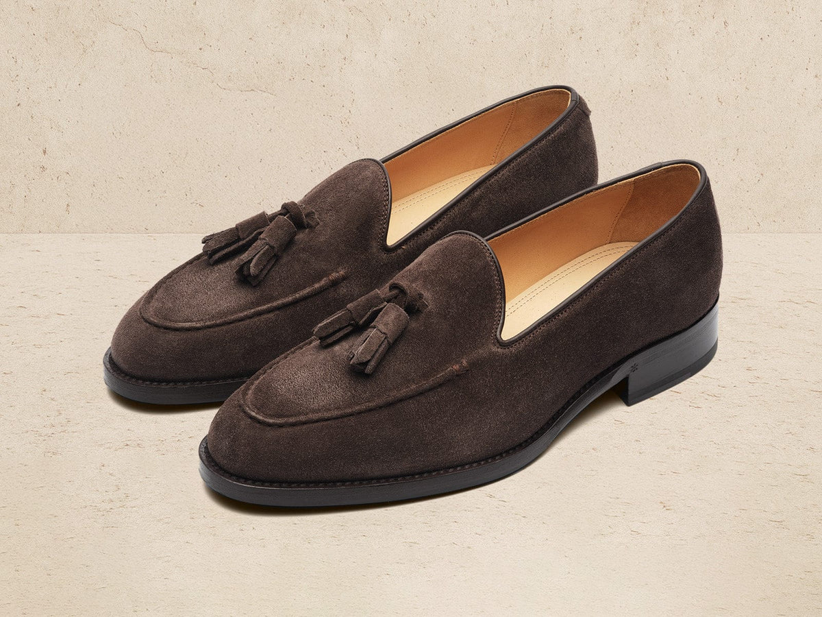 Hertford Tassel Loafers in Dark Brown Suede