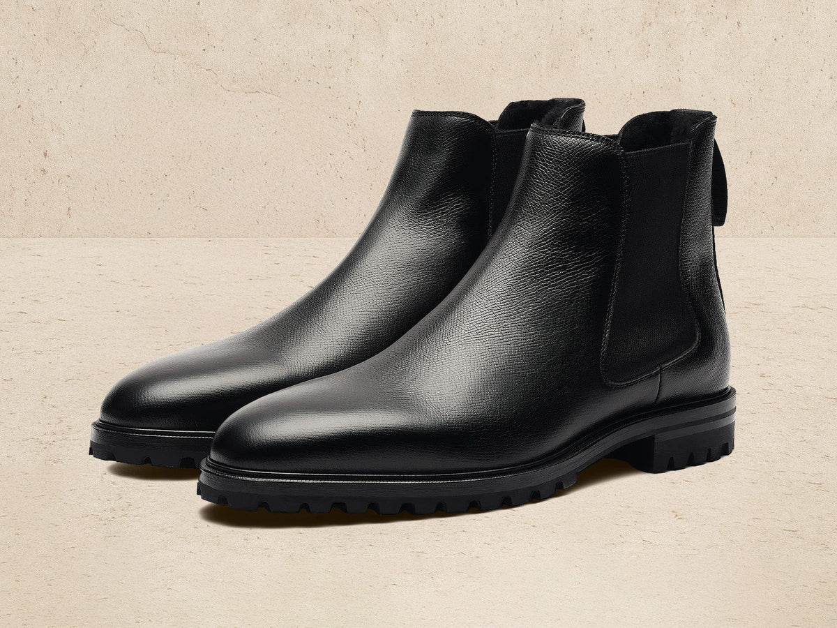 Ribot Boots in Black Hatch Grain Calf with Shearling