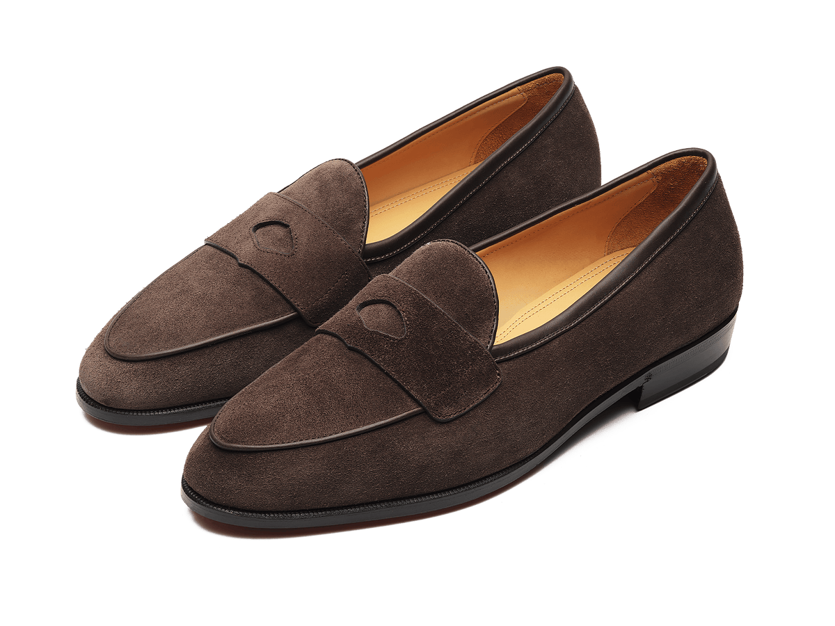 Grand Fleurus Penny Loafers in Dark Brown Shield Suede