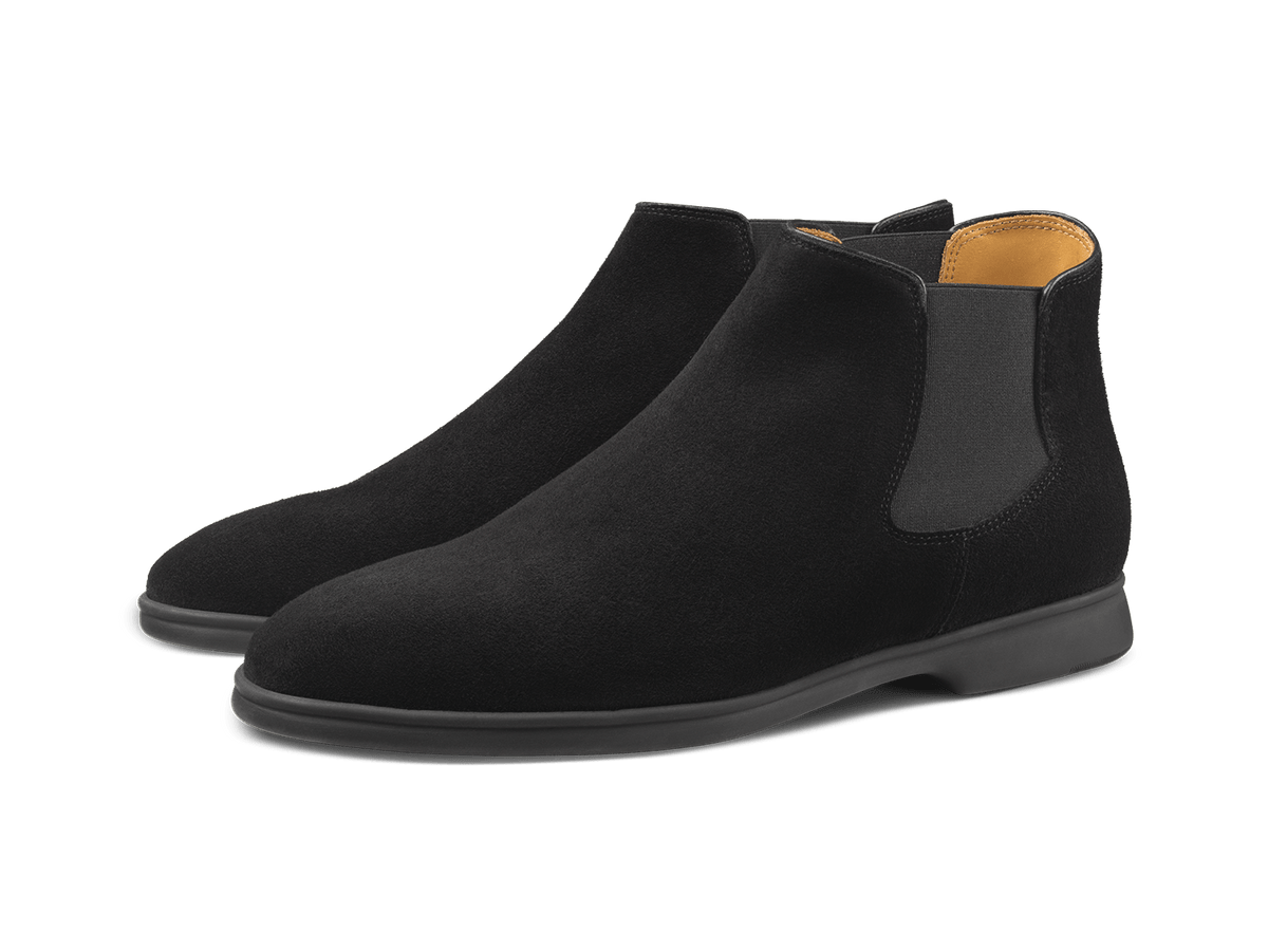 Rover Boots in Black Glove Suede Dark Sole