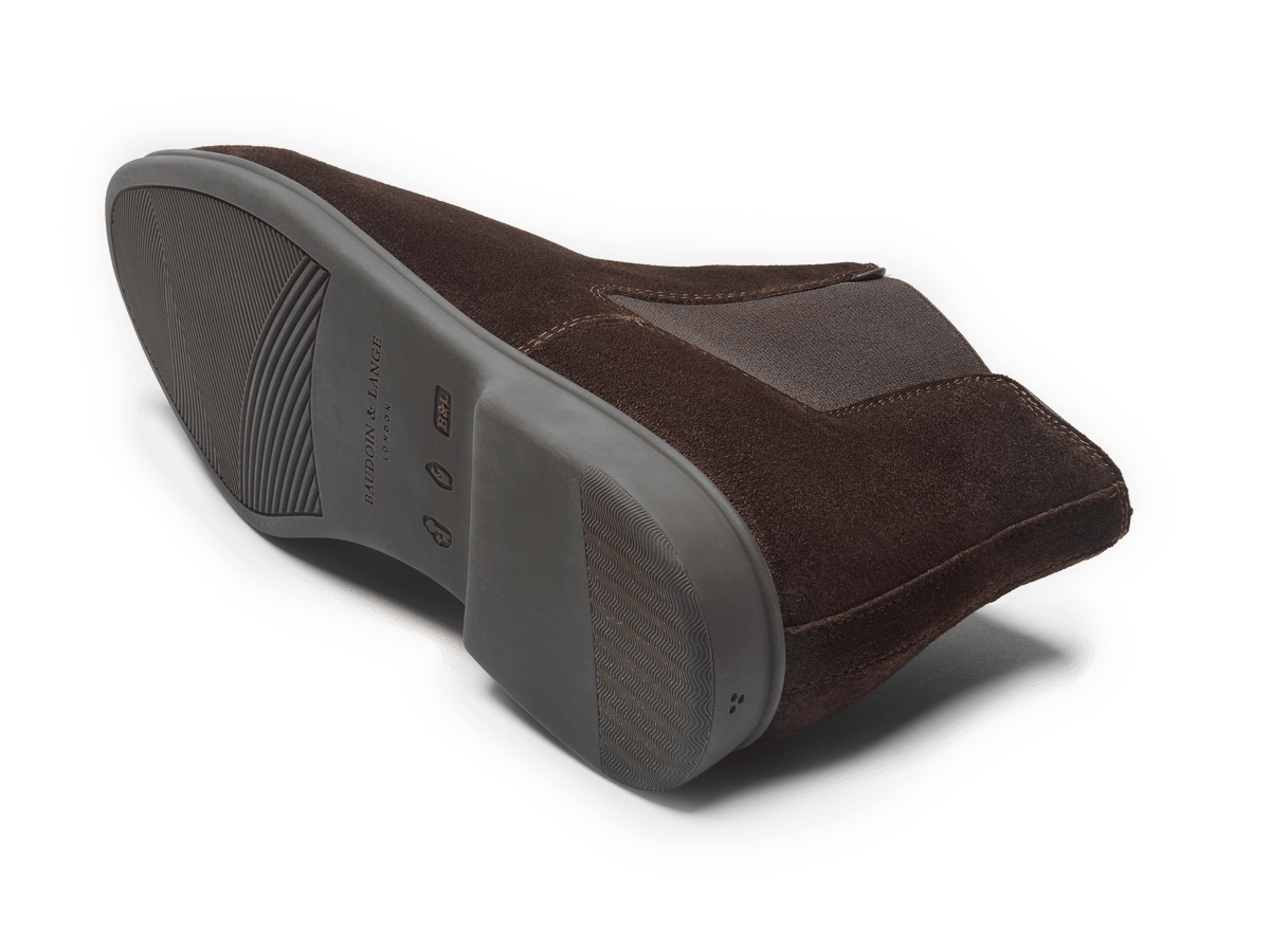 Rover Boots in Dark Brown Glove Suede Taupe Sole